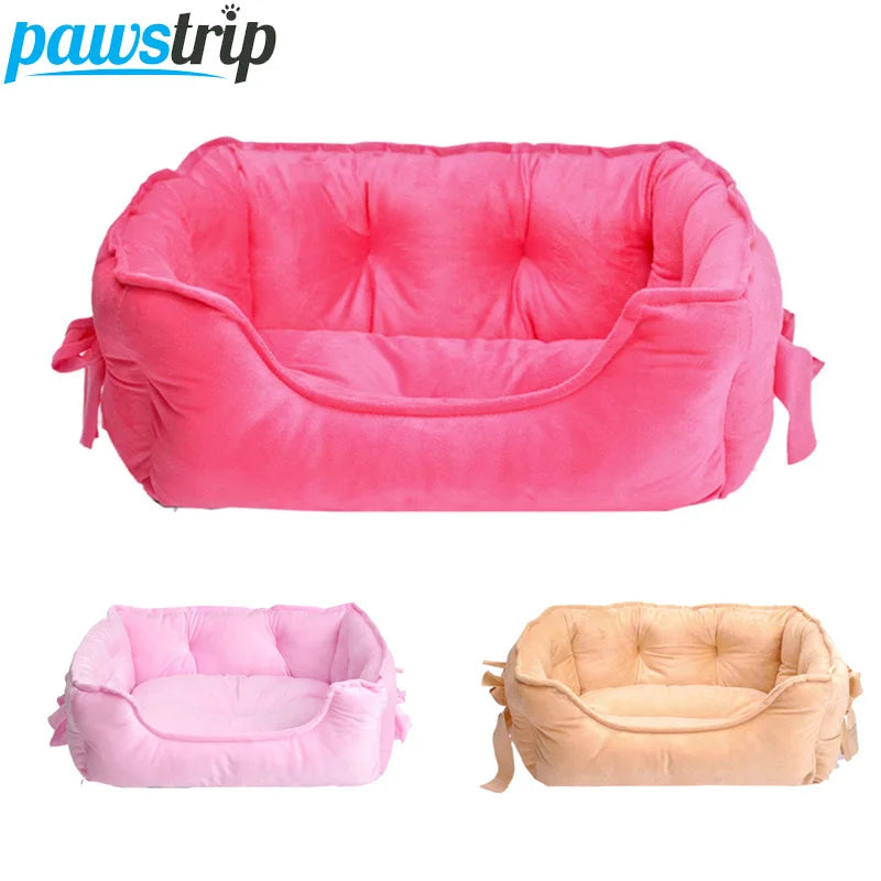 pawstrip Cute Bow Princess Dog Bed Winter Soft Puppy Bed Sofa Warm Cat Bed House Teddy Pomeranian Pet Bed For Dog Cats S/L