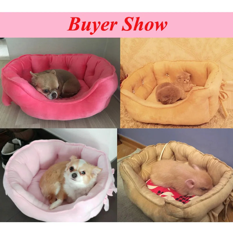 pawstrip Cute Bow Princess Dog Bed Winter Soft Puppy Bed Sofa Warm Cat Bed House Teddy Pomeranian Pet Bed For Dog Cats S/L