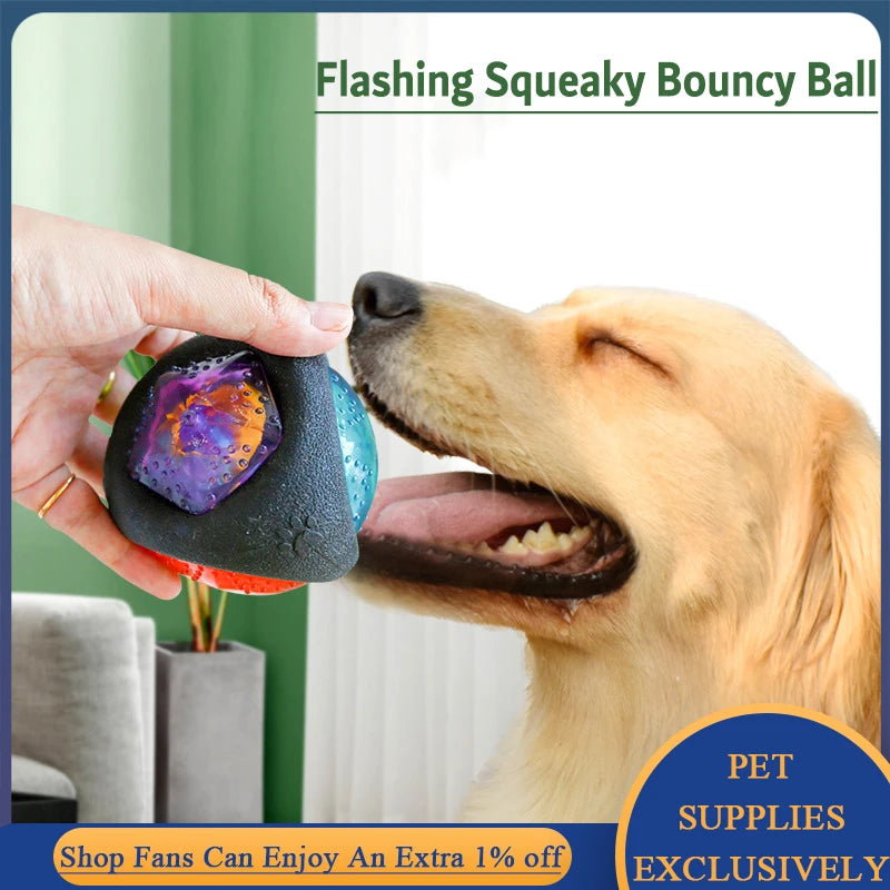 Dog Toys Interactive Flash Jumping Activation Ball Pet Toy Luminous Jaw Exerciser Chew Funny Squeaky Plaything Puppy Accessories