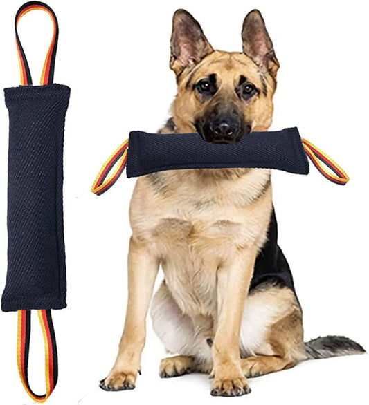 Dog Tug Toy Dog Tough Jute Bite Pillow Durable Dog Bite Stick with 2 Handles Teeth Grinding Training Equipment Interactive Toys